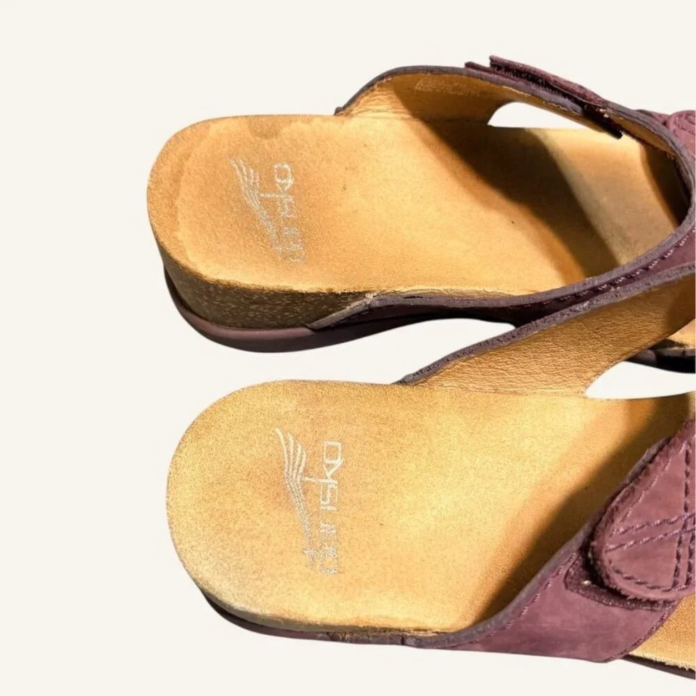 Dansko Maddy Wedge Slide Sandal 40 10 Plum Nubuck Leather Cork Platform - Picture 3 of 12